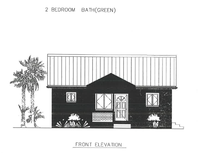 (LA Development ) The Black Pineapple 2 Bed 1 Bath Front Elevation Plan 791 sq ft $165K~